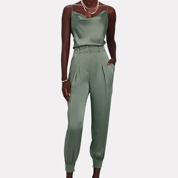 INTERMIX elsie silk cowl neck bodysuit + Raleigh Silk Tapered Pants